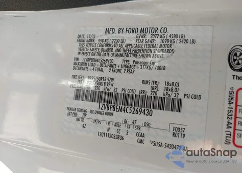 2012 Ford Mustang V6 Premium z USA, uszkodzony, nr VIN 1ZVBP8EM4C5269430